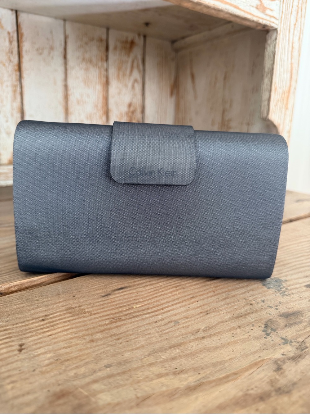 Calvin Klein Charcoal Satin Evening Clutch